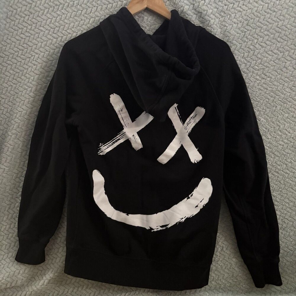 RARE Official Louis Tomlinson Merch Black Fleece Pullover Hoodie Smiley 1D SML